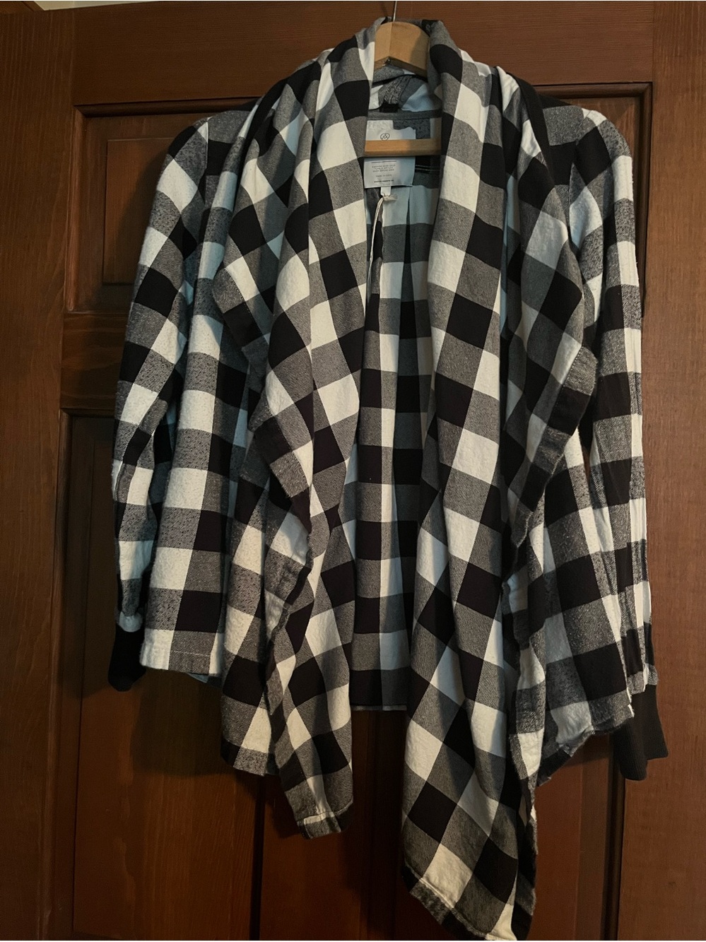 Alternative XS Black & White Buffalo Check Draped Open Front Jacket